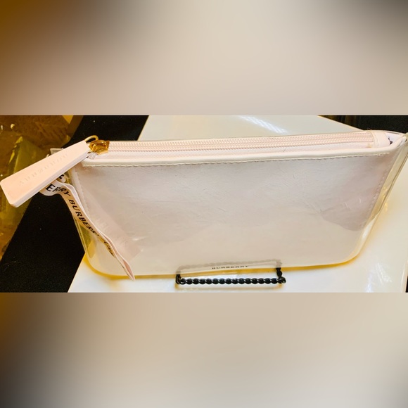 BURBERRY POUCH BAG PINK WITH PLASTIC COVER MAKEUP BAG TOILETRY COSMETIC CASE CL - Picture 7 of 7